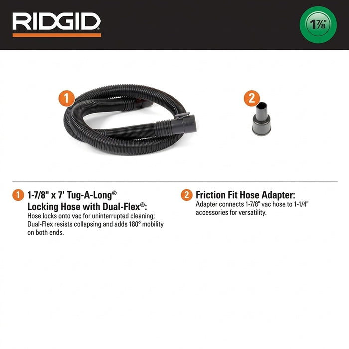 RIDGID VT1720 1-7/8" × 7' Wet/Dry Vacuum Hose Kit