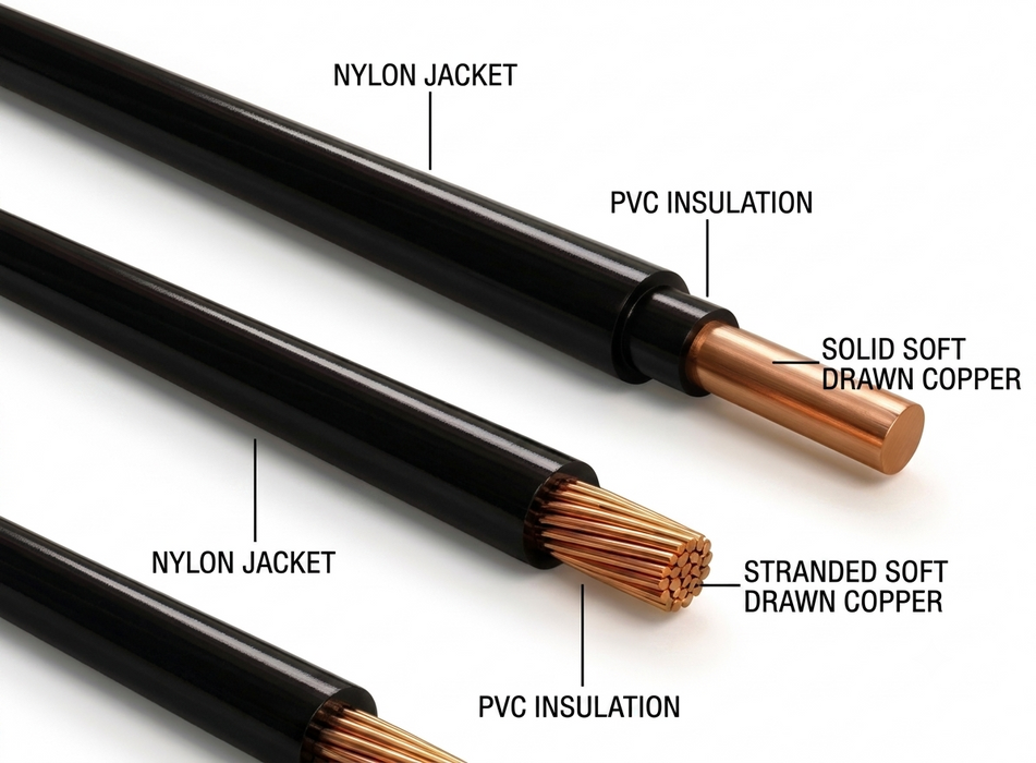 THHN/THWN, Wire 600V 90°C (1.6mm to 2.6mm) Solid Wire